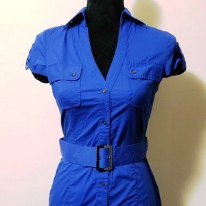 Express Military Short Sleeves Belted Shirt Dress